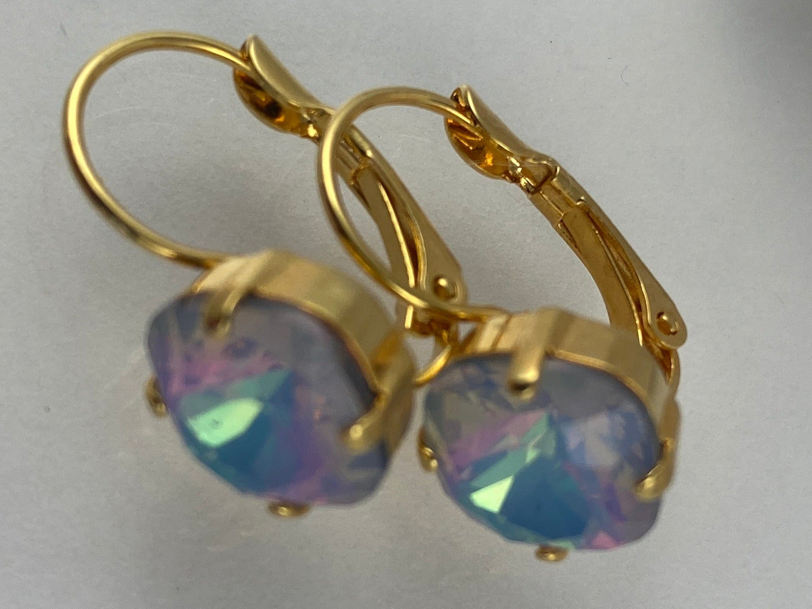 Earrings, finished jewelry, rhodium gold, 10mm crystals