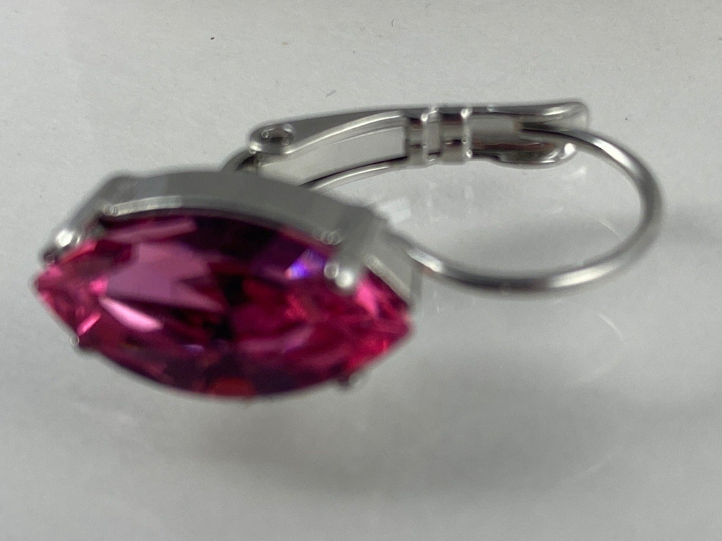 Earrings, finished jewelry, rhodium silver, marquise shaped crystal