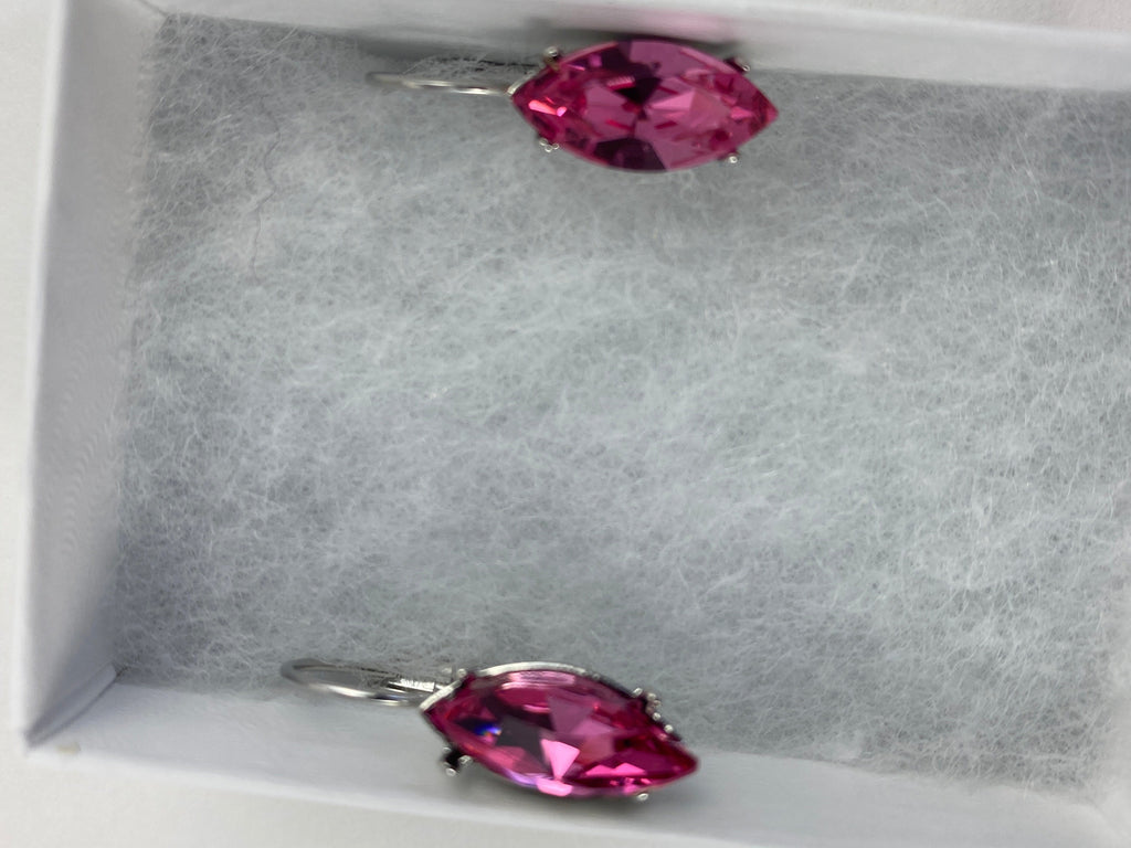 Earrings, finished jewelry, rhodium silver, marquise shaped crystal
