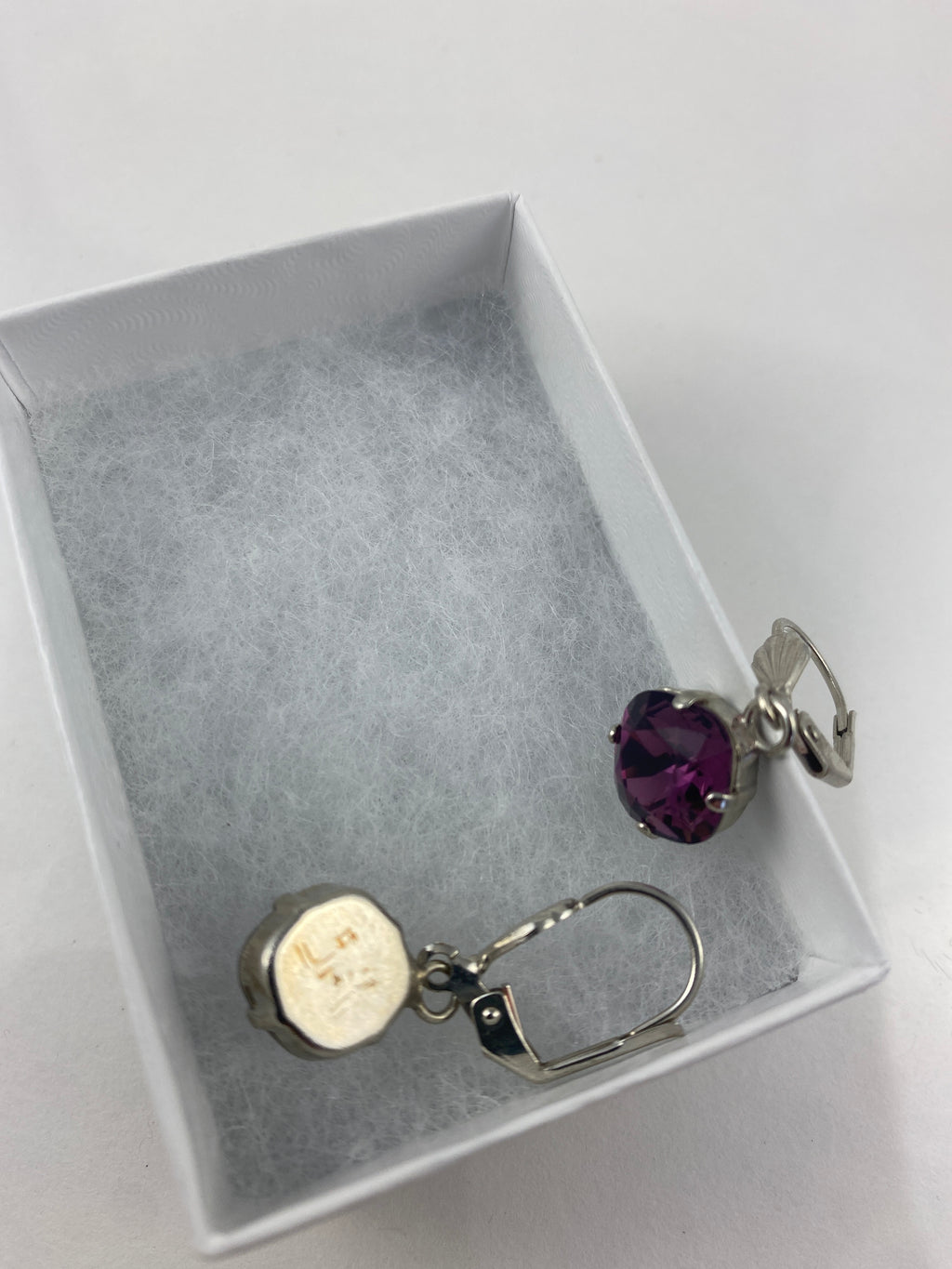 Earrings, finished jewelry, rhodium silver, 10mm crystal