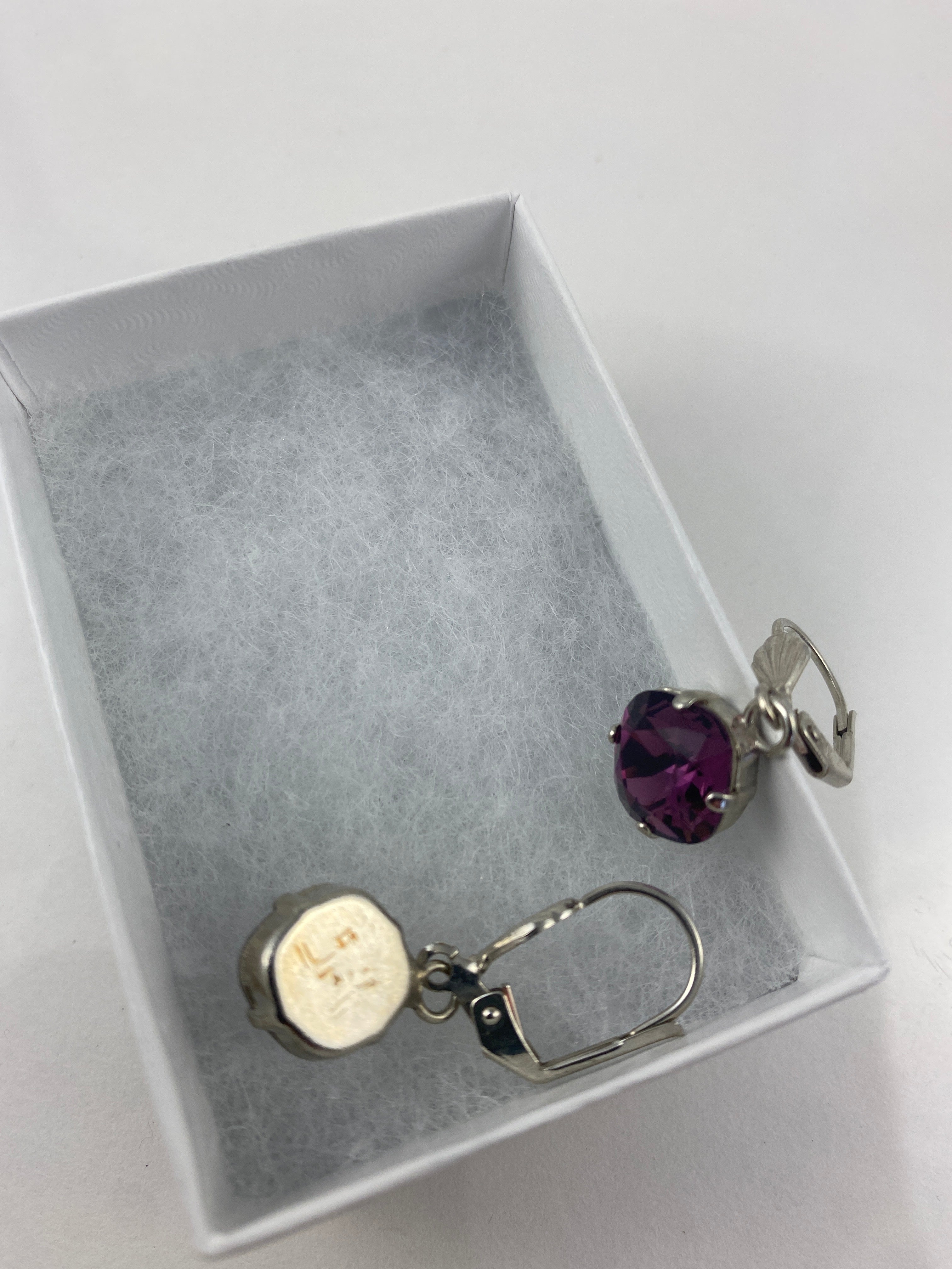 Earrings, finished jewelry, rhodium silver, 10mm crystal