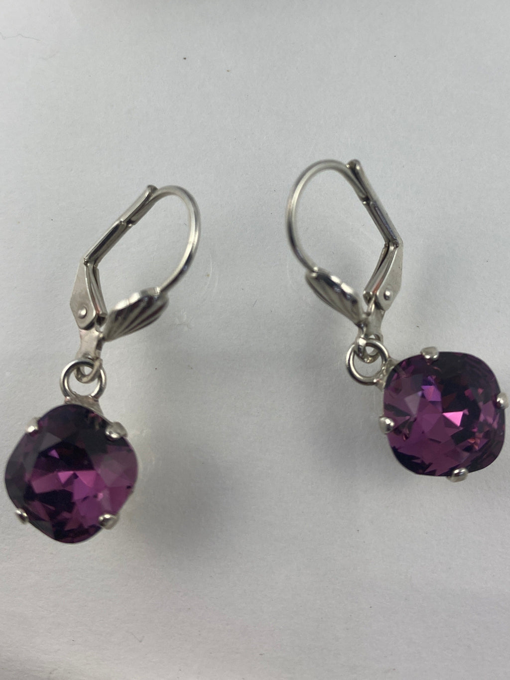 Earrings, finished jewelry, rhodium silver, 10mm crystal