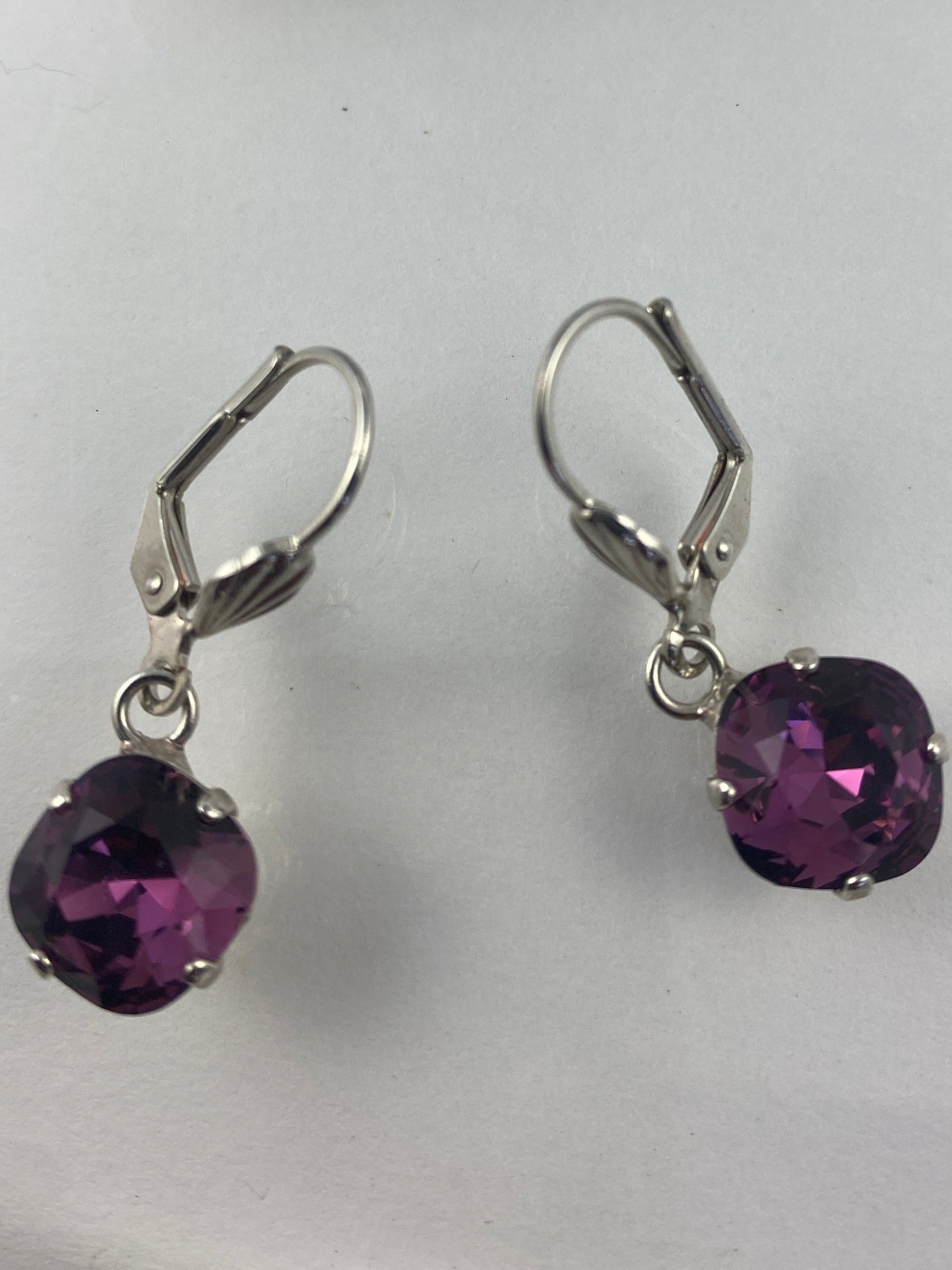 Earrings, finished jewelry, rhodium silver, 10mm crystal