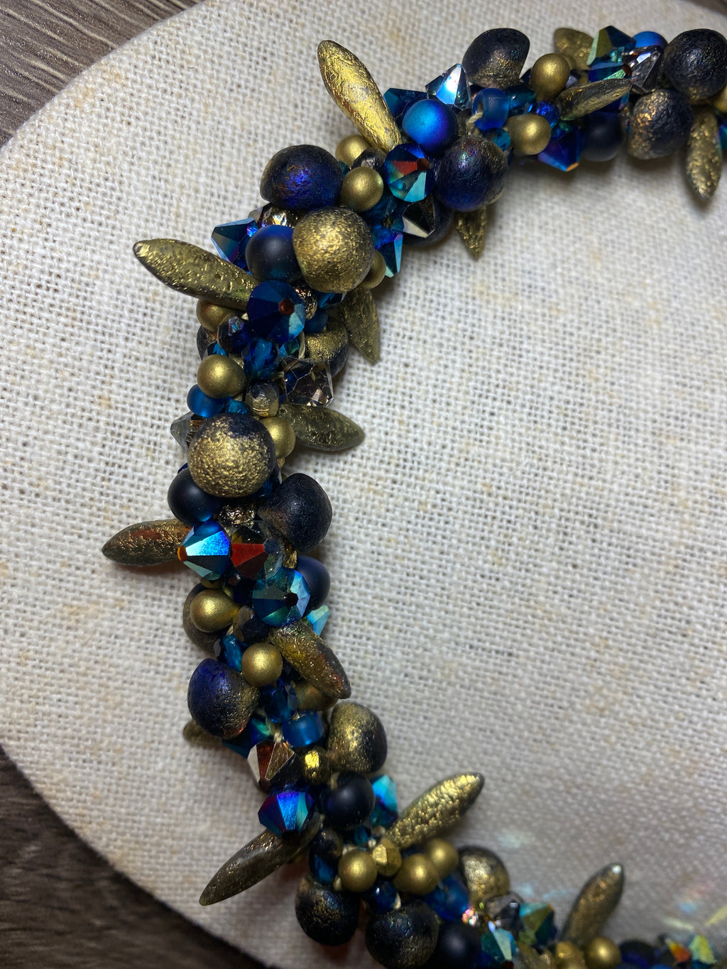 Necklace, finished jewelry, kumihimo, daggers and drops, tabac and jet AB2x top drilled crystals with gold findings/clasp