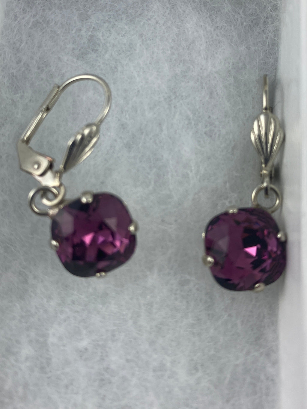 Earrings, finished jewelry, rhodium silver, 10mm crystal