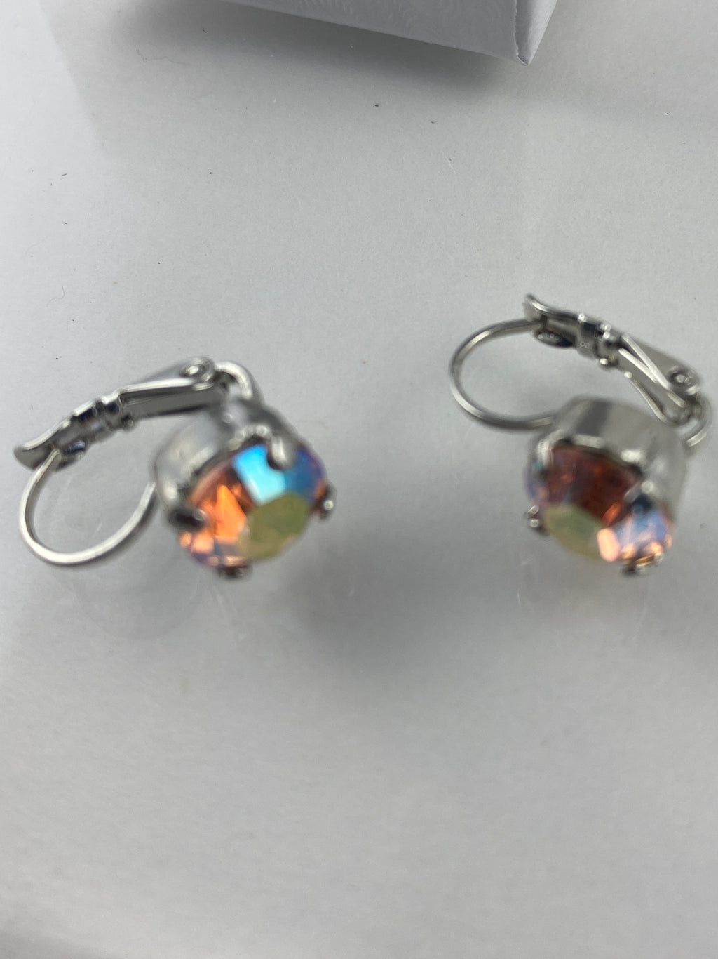 Earrings, finished jewelry, rhodium silver, crystal