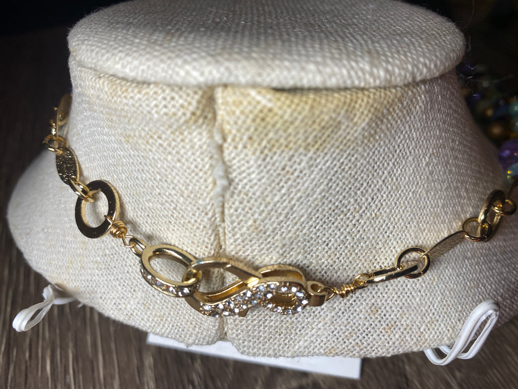 Necklace, finished jewelry, kimohimo, crystals with gold findings/clasp
