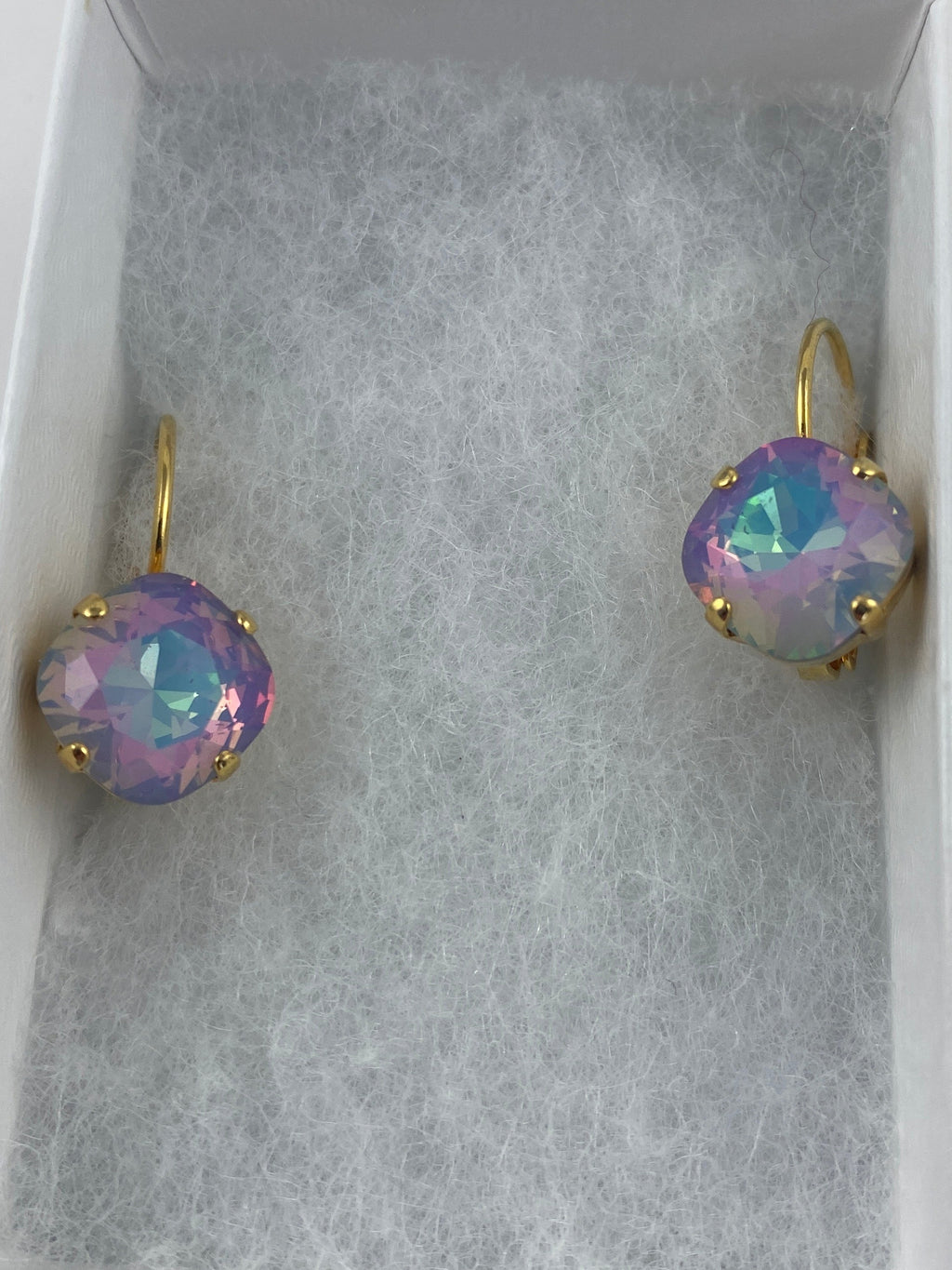 Earrings, finished jewelry, rhodium gold, 10mm crystals