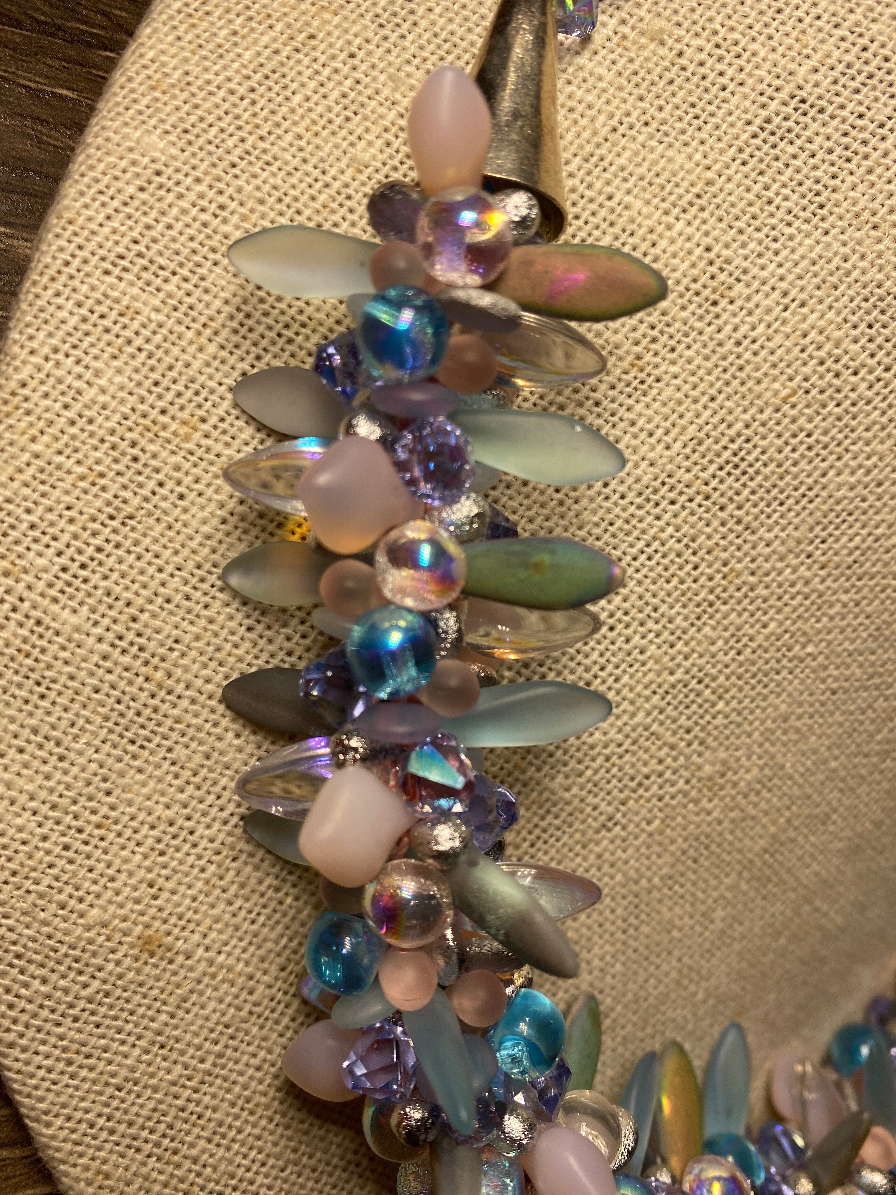 Necklace, finished jewelry, kumihimo, daggers and drops with Provence lavender crystals with silver findings/clasp