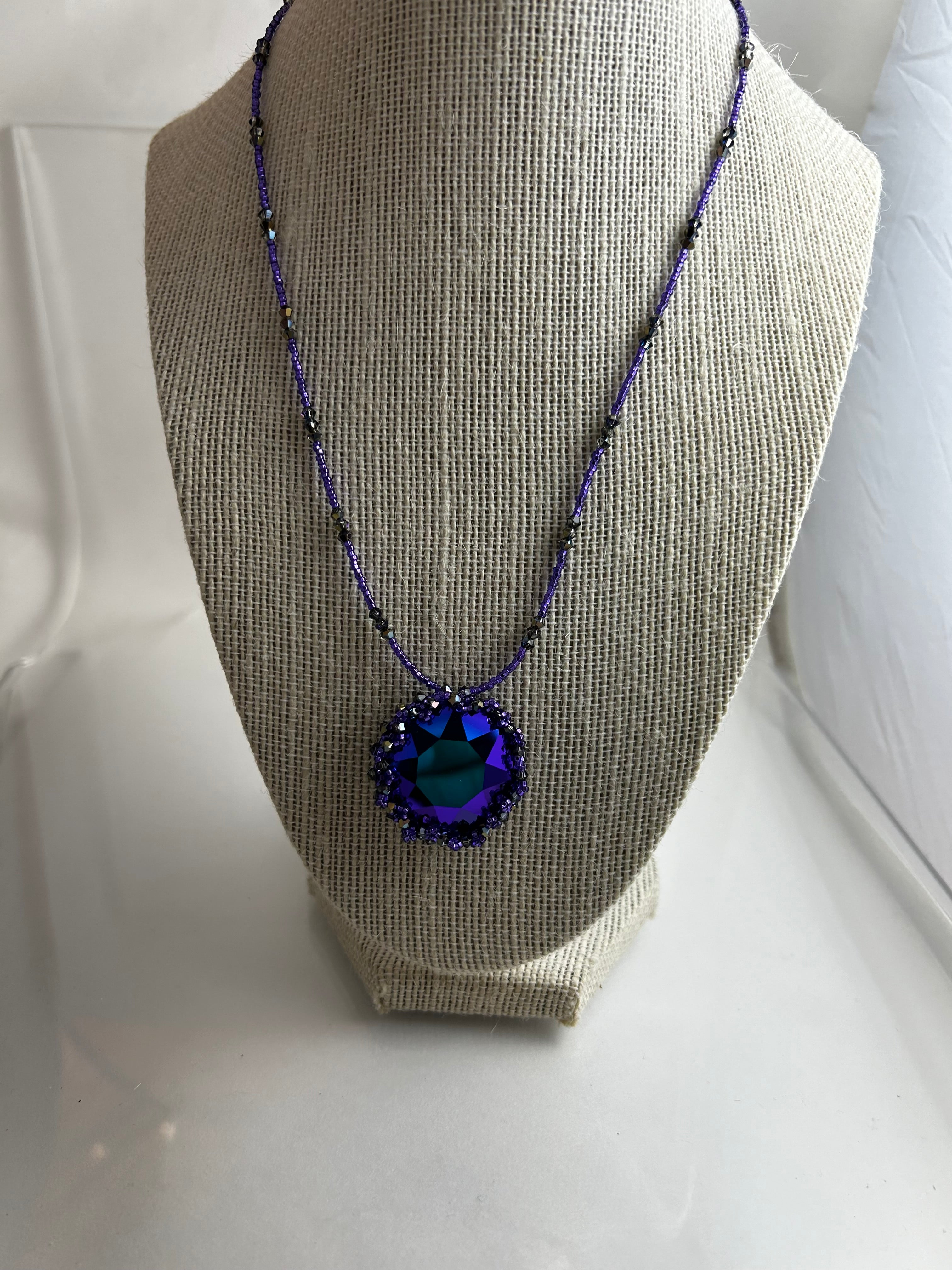 Necklace, finished jewelry, Ultra purple 30mm rivoli necklace with adjustable clasp!