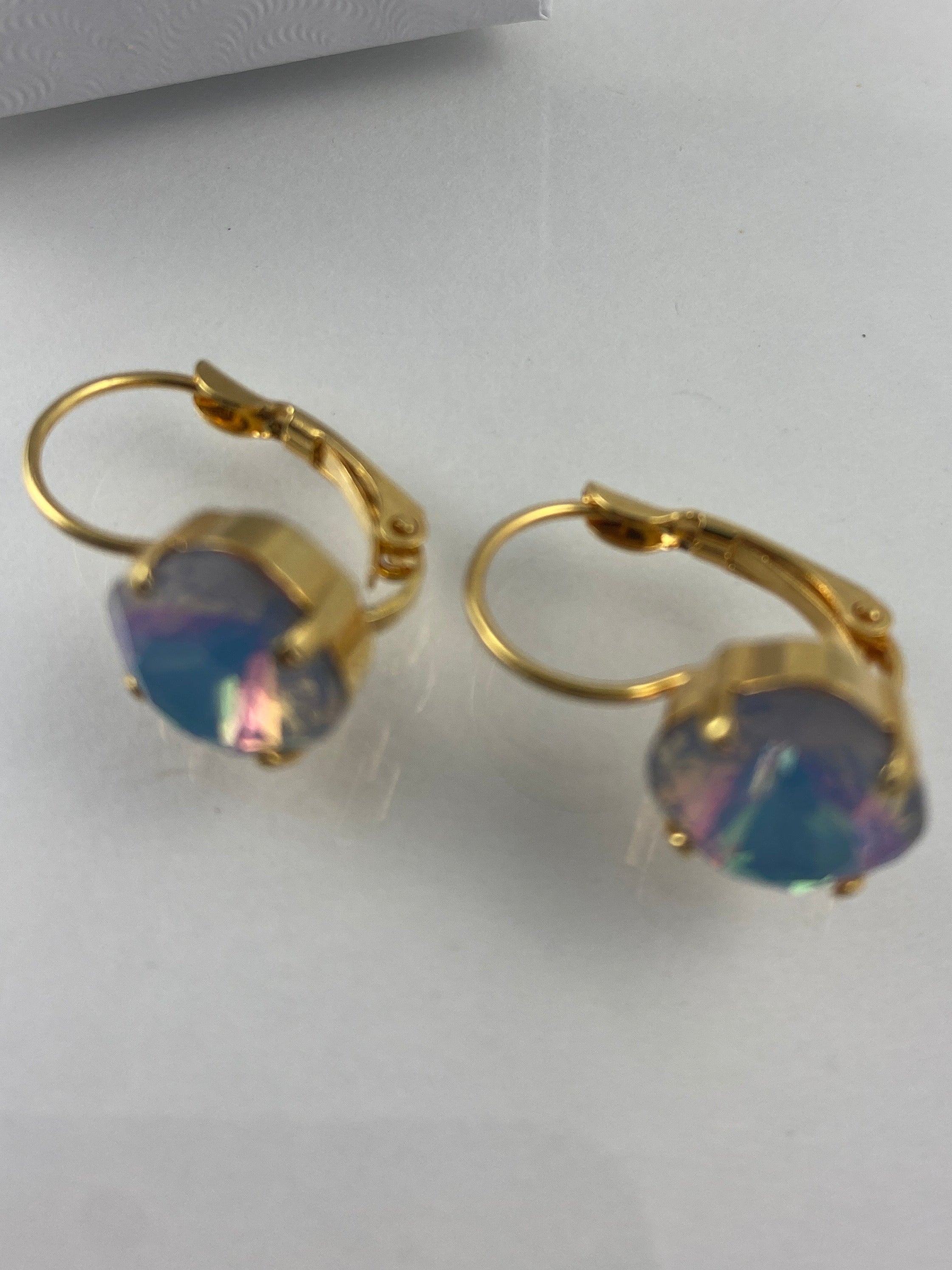 Earrings, finished jewelry, rhodium gold, 10mm crystals