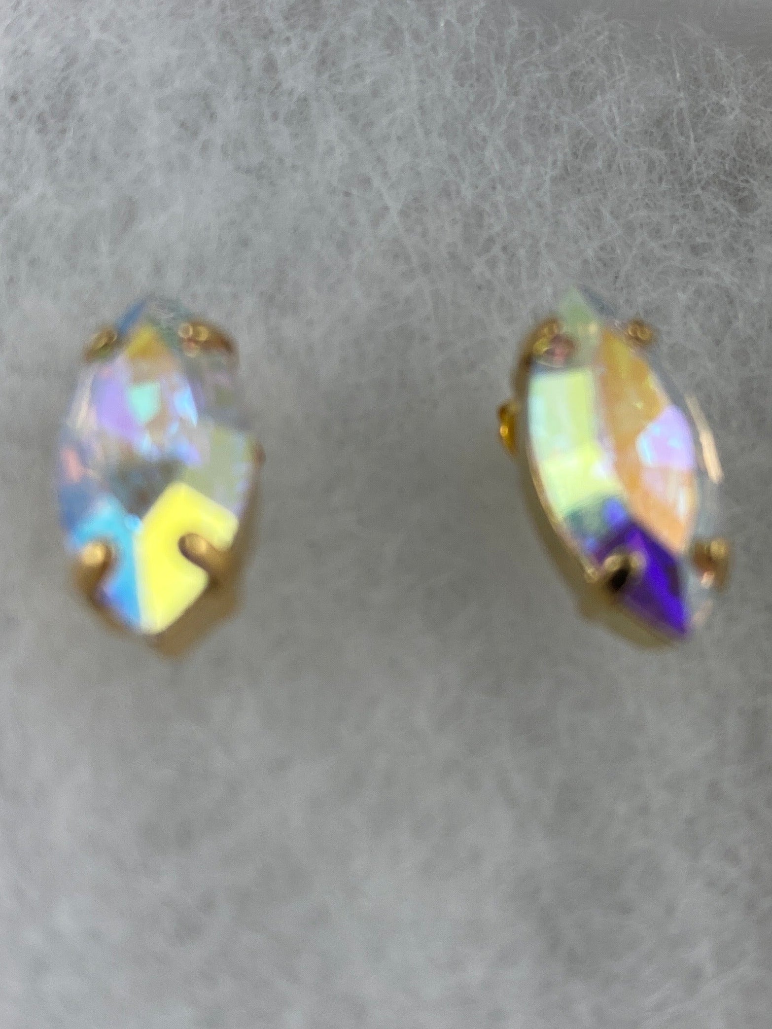 Earrings, finished jewelry, rhodium gold, marquis shaped crystals