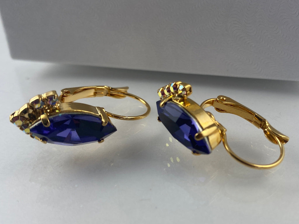 Earrings, finished jewelry, 15x7mm marquise shaped crystals, and tiny crystal AB crystals, in rhodium gold