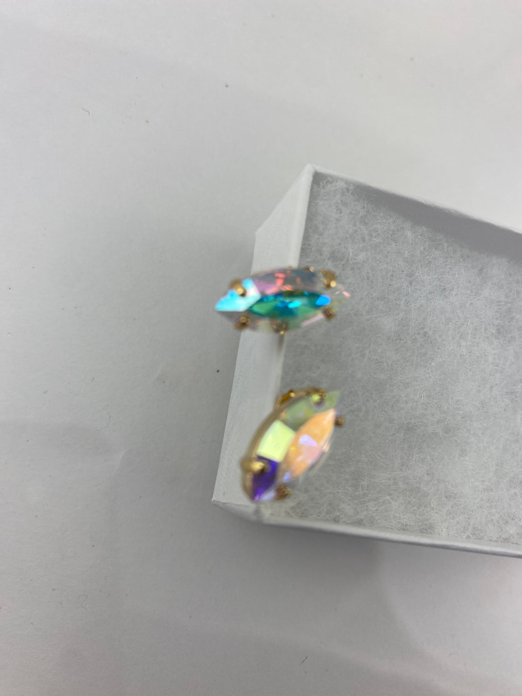 Earrings, finished jewelry, rhodium gold, marquise shaped crystals