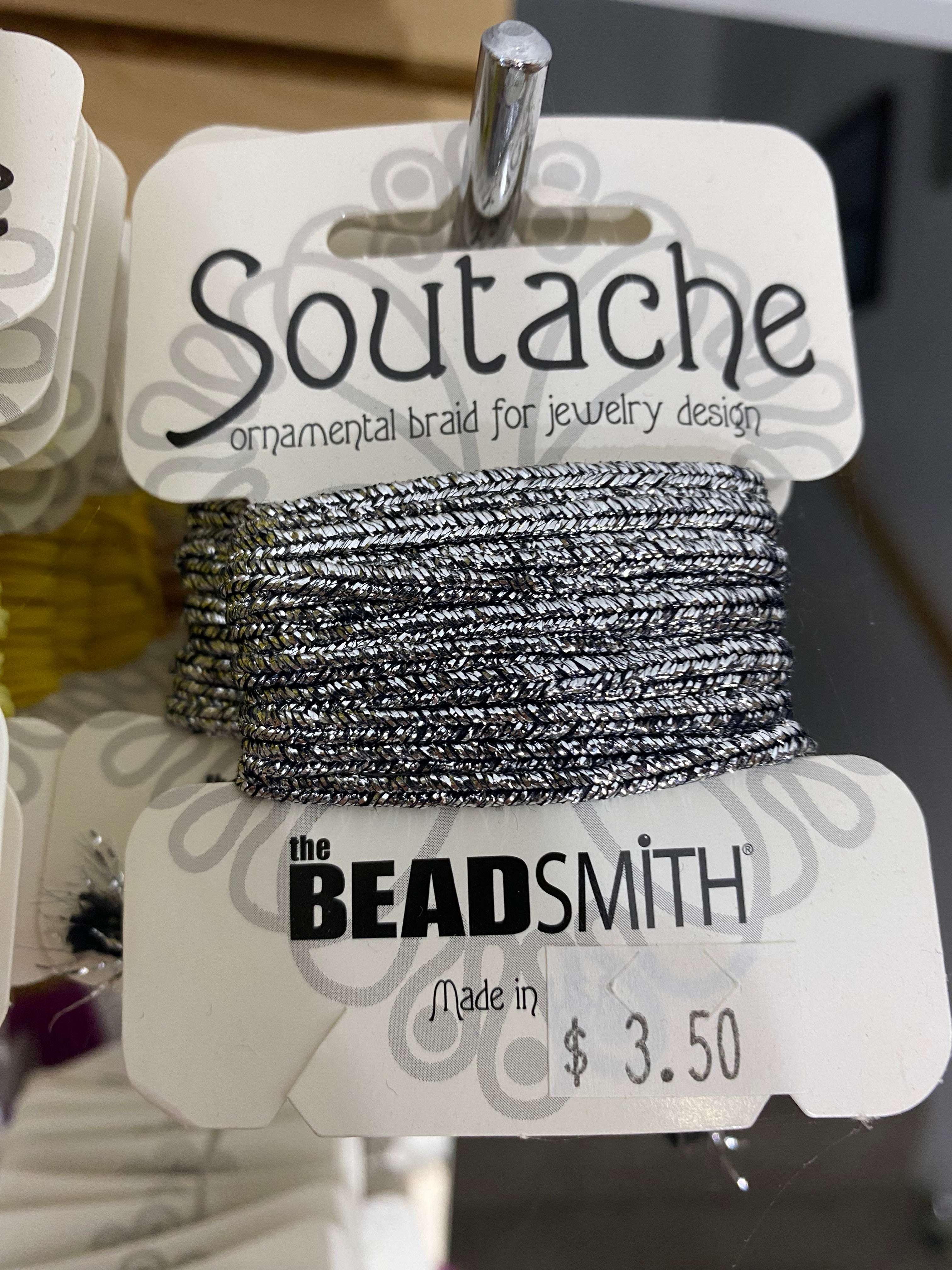 Polyester Soutache Cord – Soutache Braid for Jewelry Design, Passementerie Projects, and Arts and Crafts Projects – 3 Millimeter Cord in 3 Yard Length (silver/black)