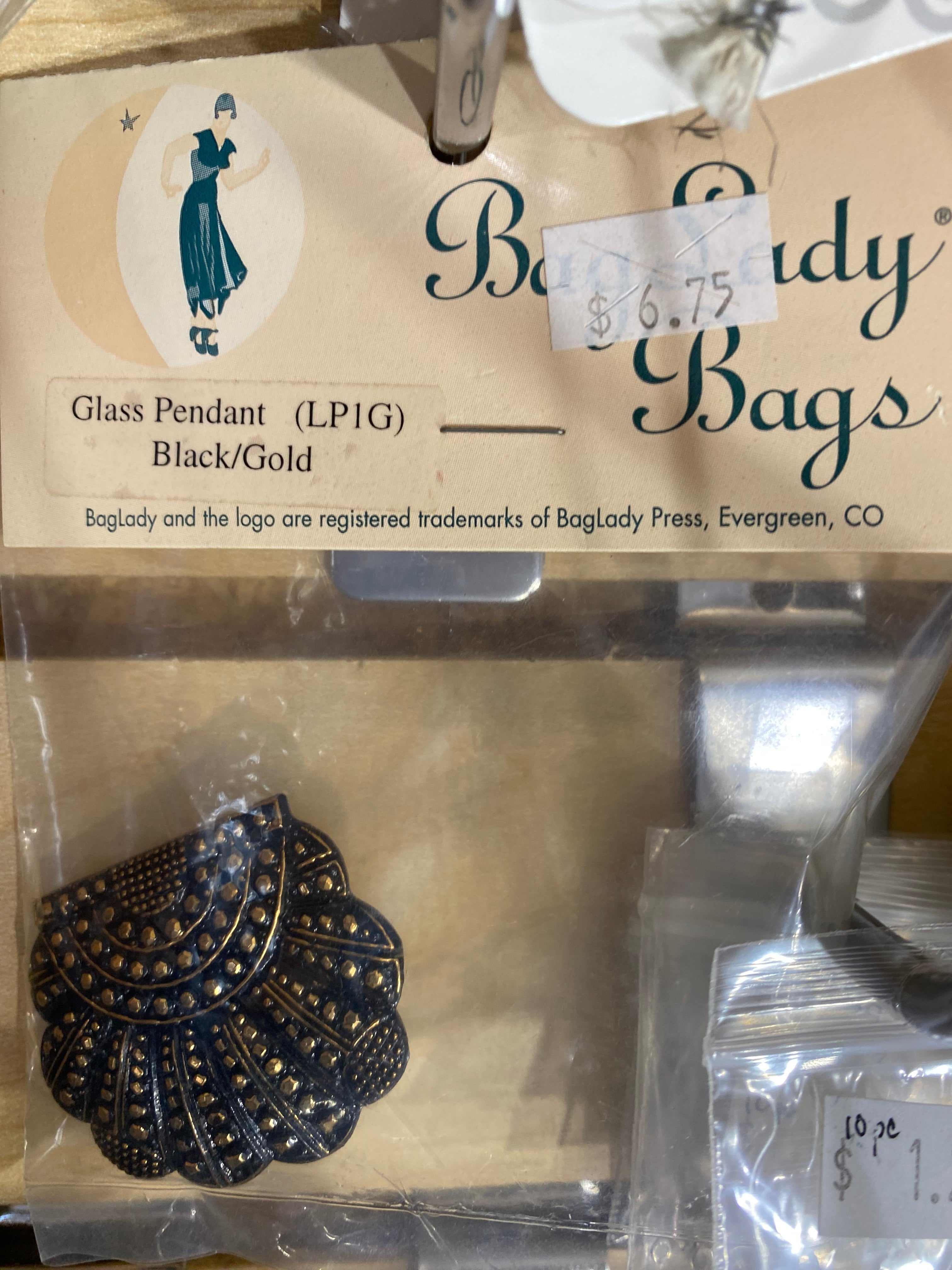 Glass pendant, black/gold by Bag Lady Bags