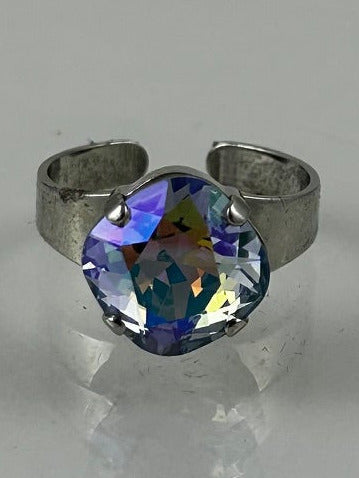 ring, finished jewelry, 12mm square Provence lavender crystal with silver rhodium adjustable ring