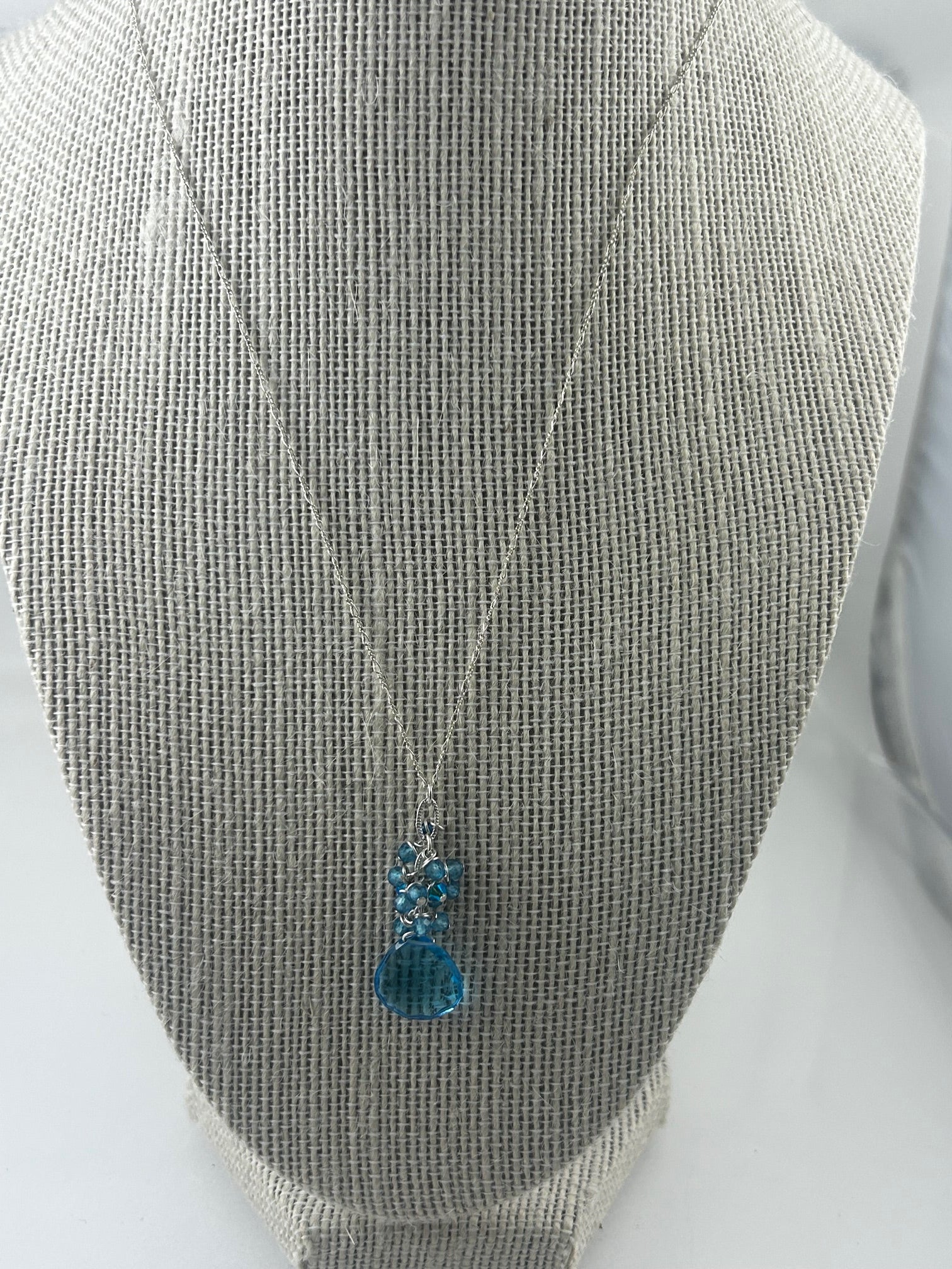Necklace, finished jewelry, Swiss blue topaz and sterling pendant necklace