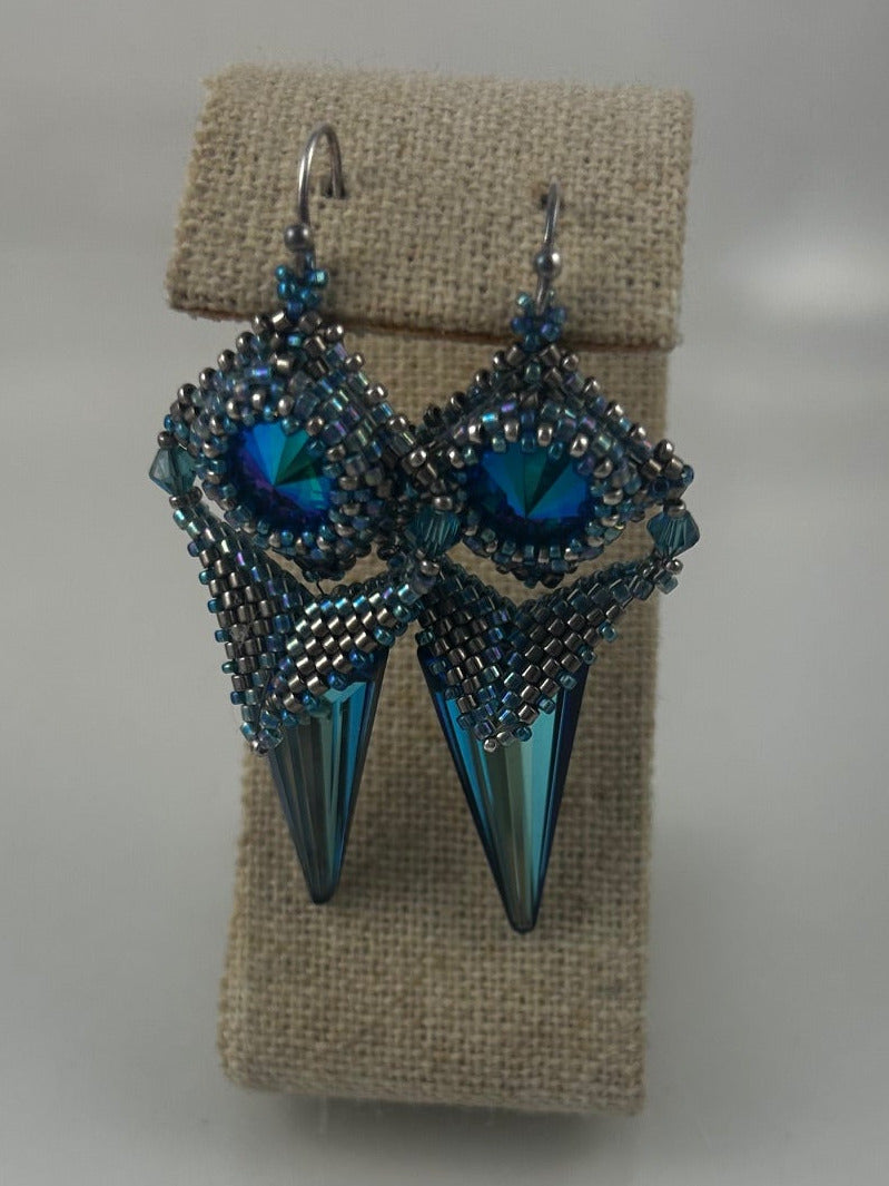 Aqua spike earrings with silver accents 