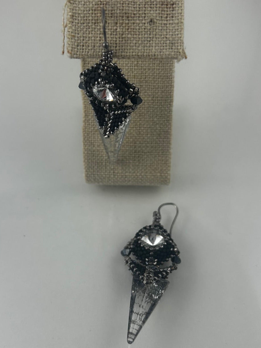 Black and clear spike earrings 
