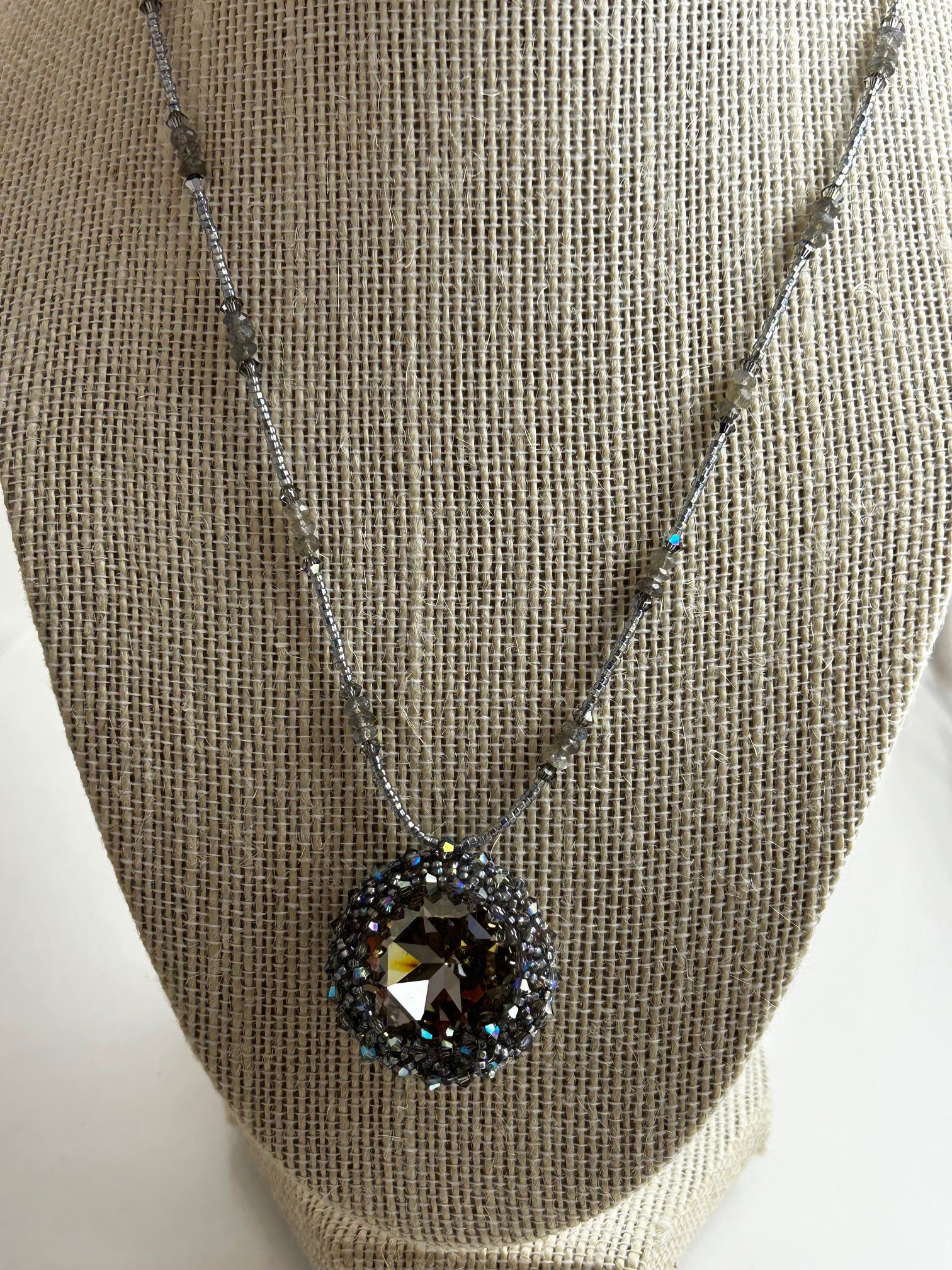 Necklace, finished jewelry, Black Diamond with silver clasp 30mm rivoli necklace!