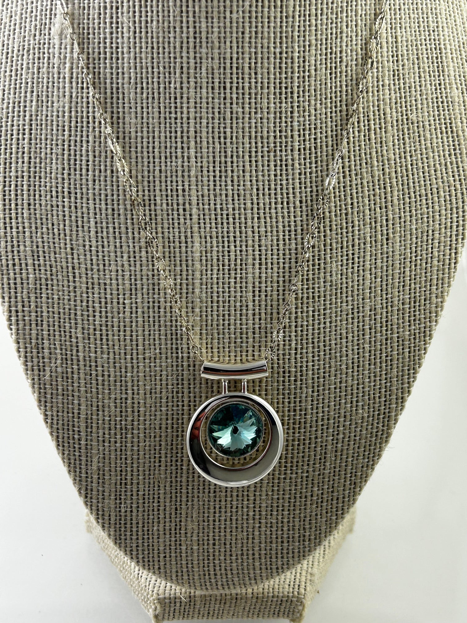 Necklace, finished jewlery, Silver rhodium, aqua champagne crystal