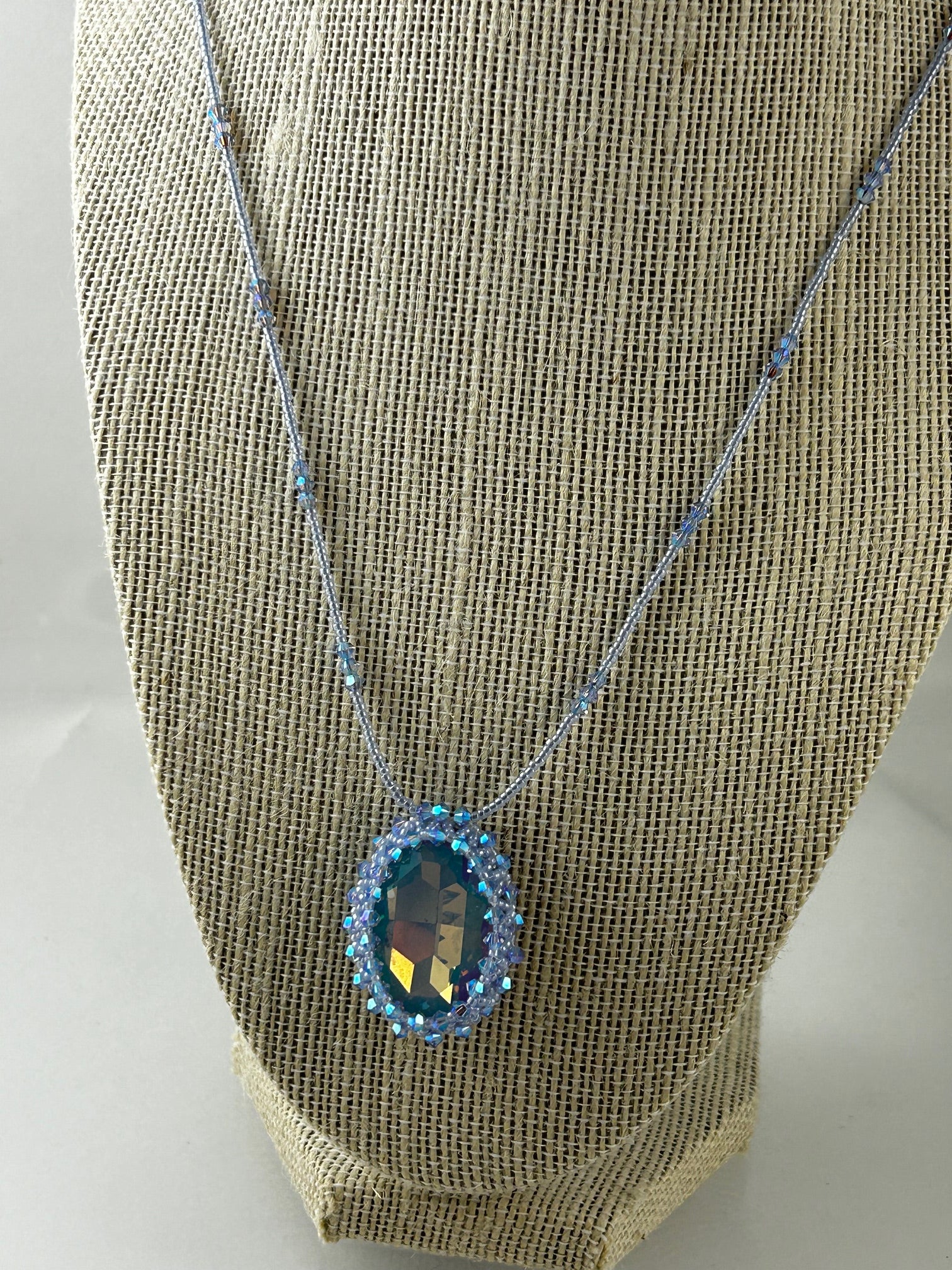 Necklace, finished jewelry, 30mm white opal star shine rivoli crystal with silver rhodium extender clasp closure