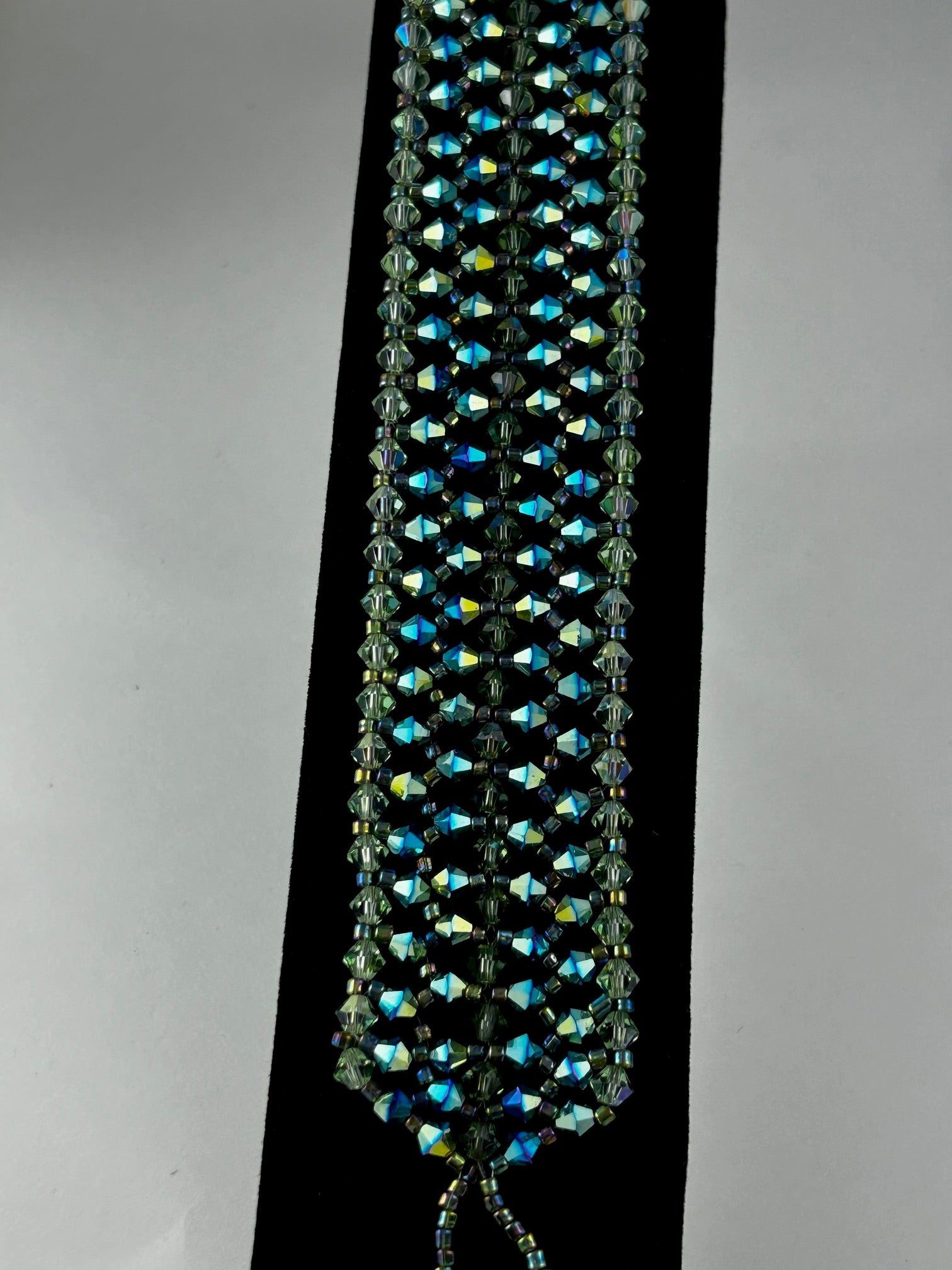 Bracelet, finished jewelry, Cathi’s double tennis bracelet with jet AB2x and chysolite crystals