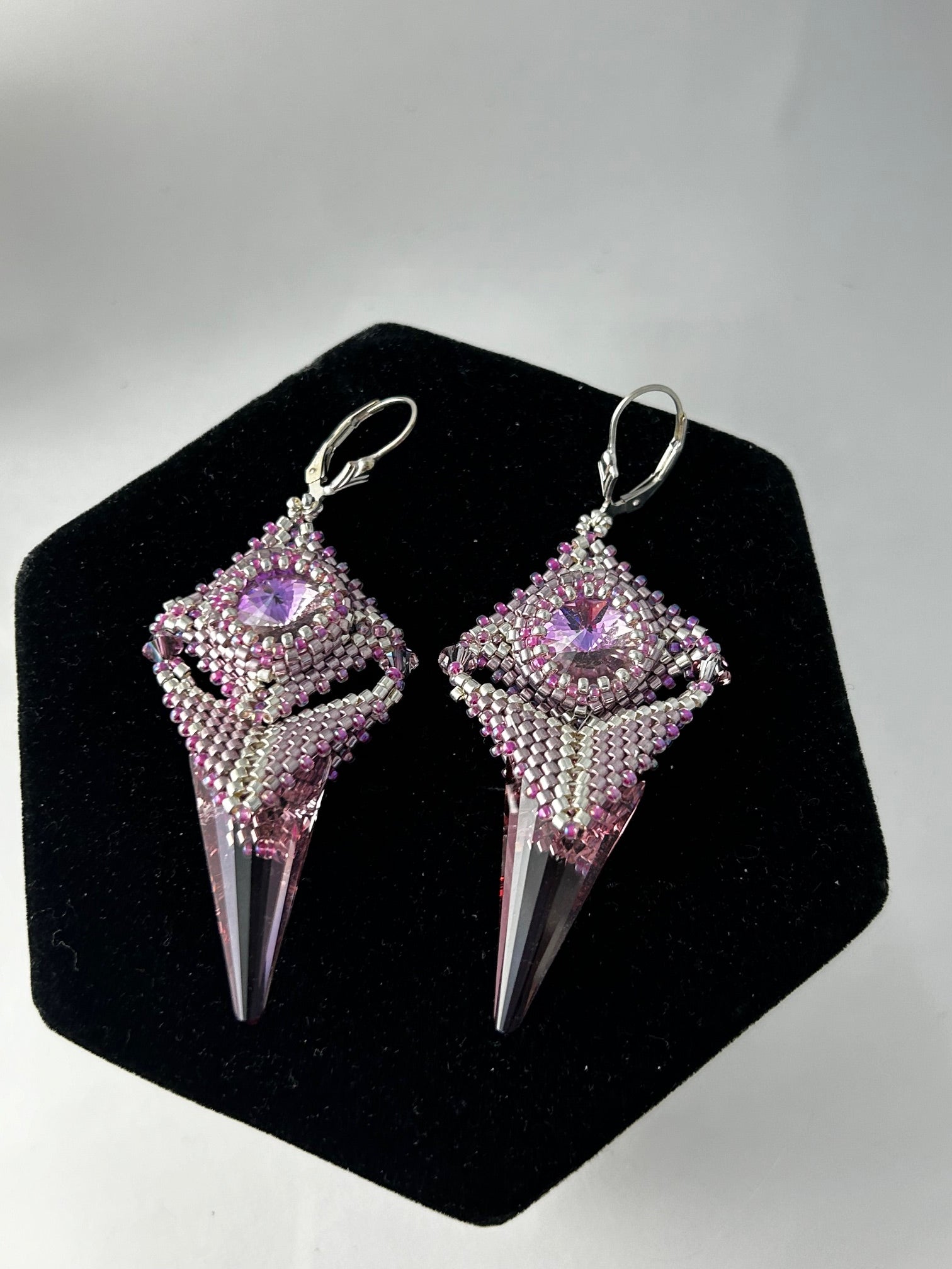 Earrings, finished jewelry, Two inch Vintage rose and sterling silver earrings