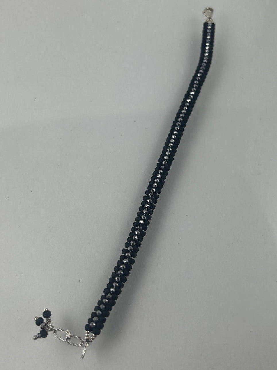 Matte black and hematite herringbone bracelet